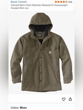Carhartt Men's Hooded rain defender relaxed fit fleece Jacket in  Moss color